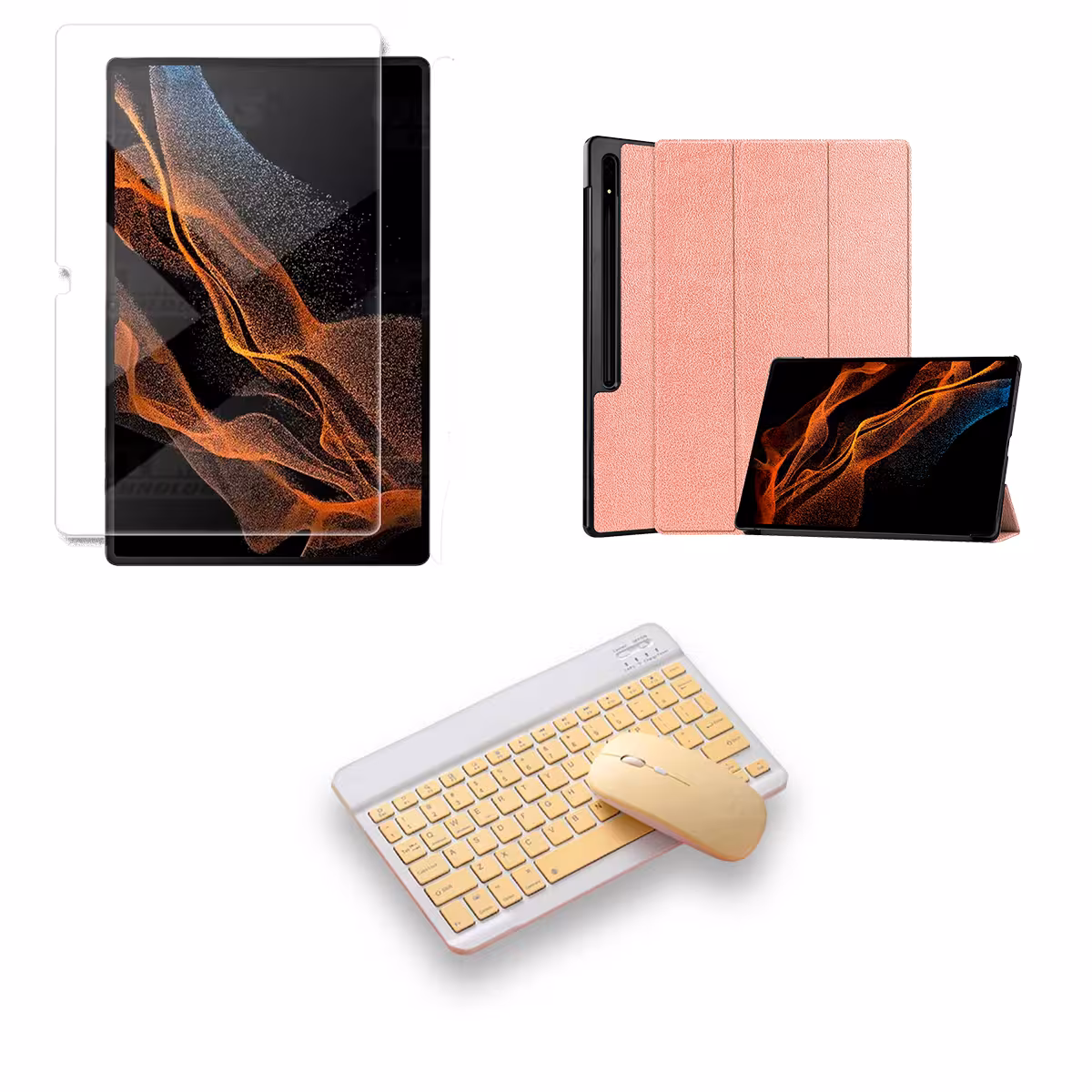 Kit Vidrio templado + Case Protector + Teclado y Mouse Bluetooth para Tablet Samsung Galaxy Tab S8 Ultra 14.6 Pulgadas