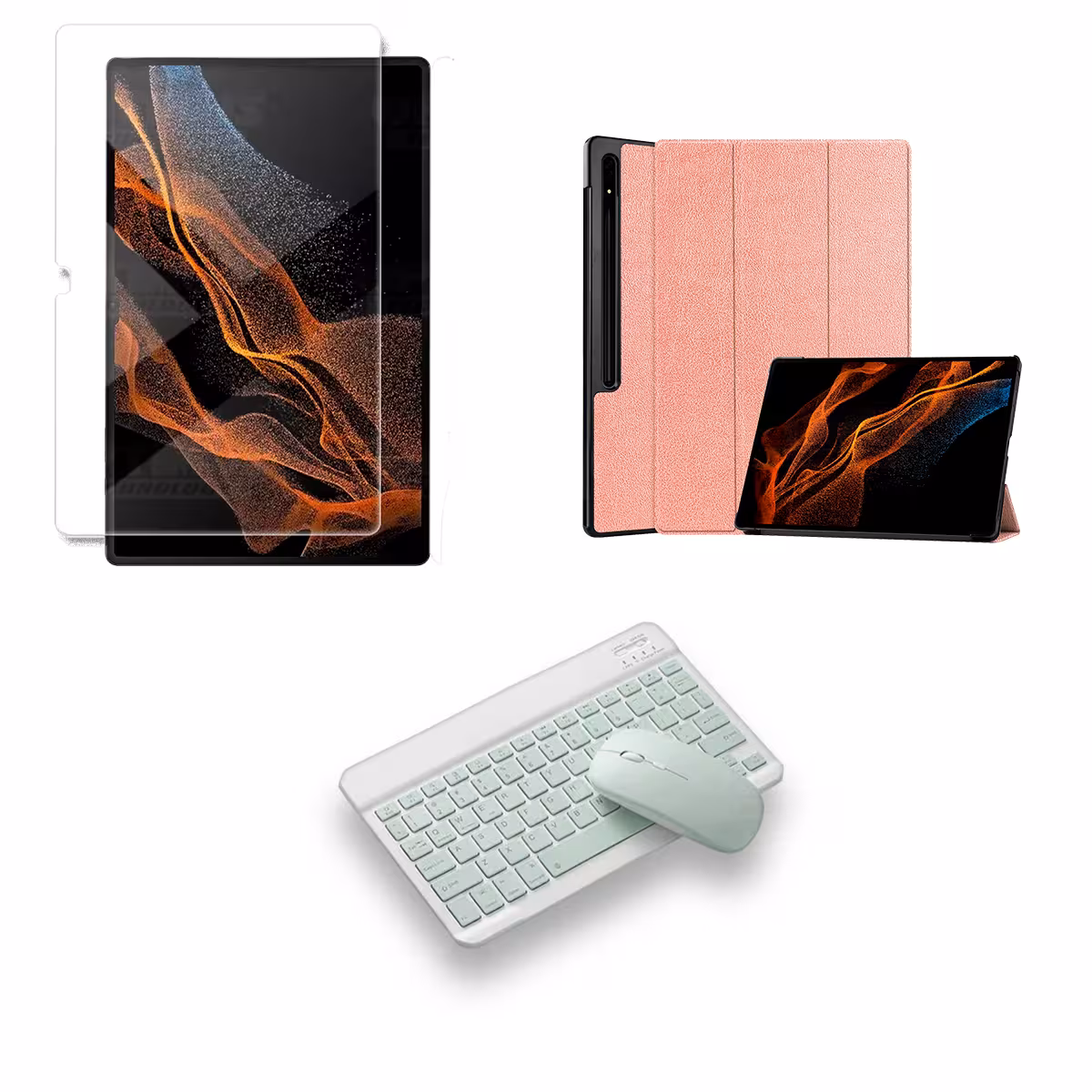 Kit Vidrio templado + Case Protector + Teclado y Mouse Bluetooth para Tablet Samsung Galaxy Tab S8 Ultra 14.6 Pulgadas