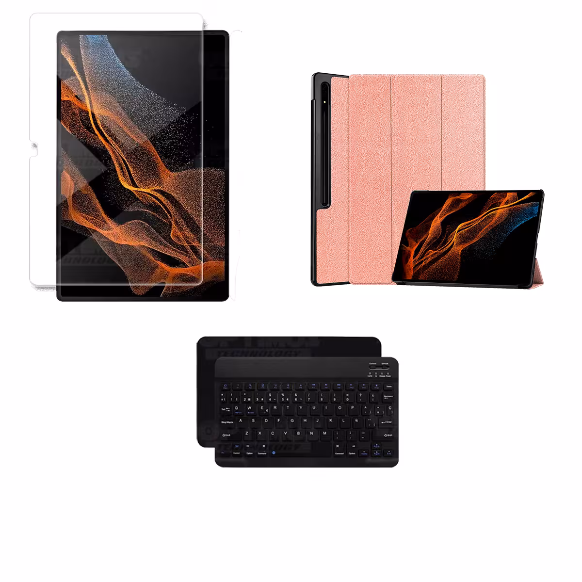 Kit Vidrio templado + Case Protector + Teclado y Mouse Bluetooth para Tablet Samsung Galaxy Tab S8 Ultra 14.6 Pulgadas