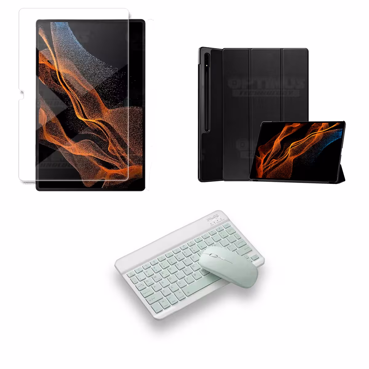 Kit Vidrio templado + Case Protector + Teclado y Mouse Bluetooth para Tablet Samsung Galaxy Tab S8 Ultra 14.6 Pulgadas