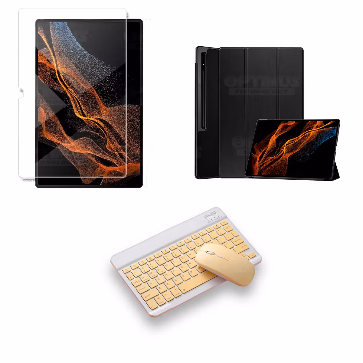 Kit Vidrio templado + Case Protector + Teclado y Mouse Bluetooth para Tablet Samsung Galaxy Tab S8 Ultra 14.6 Pulgadas