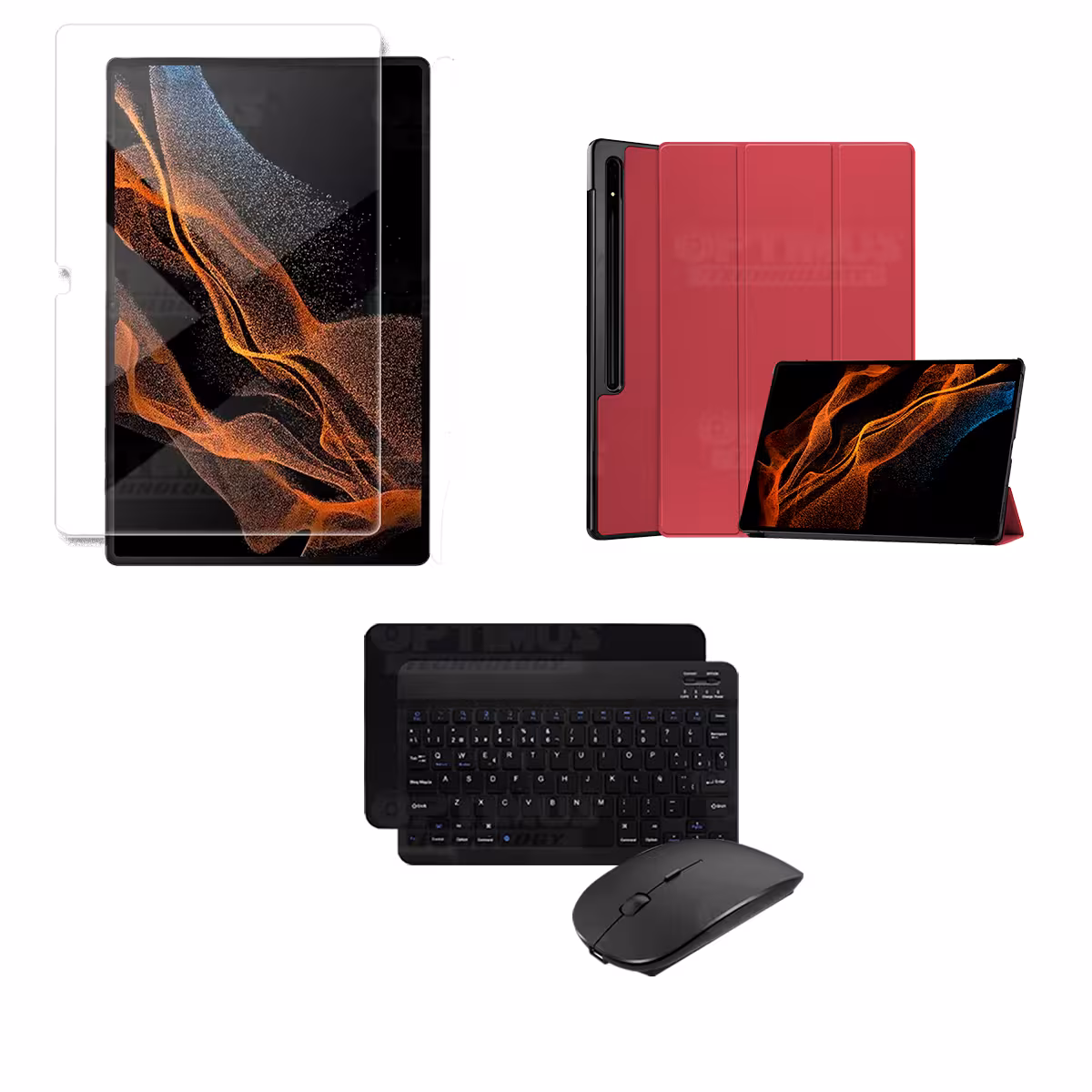 Kit Vidrio templado + Case Protector + Teclado y Mouse Bluetooth para Tablet Samsung Galaxy Tab S8 Ultra 14.6 Pulgadas