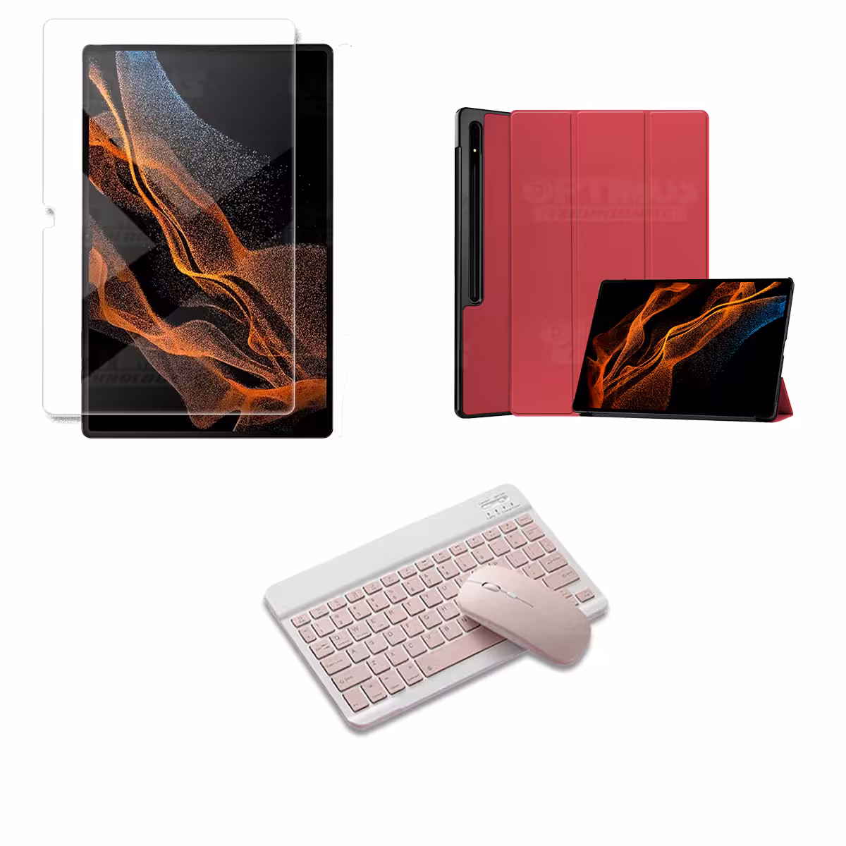 Kit Vidrio templado + Case Protector + Teclado y Mouse Bluetooth para Tablet Samsung Galaxy Tab S8 Ultra 14.6 Pulgadas