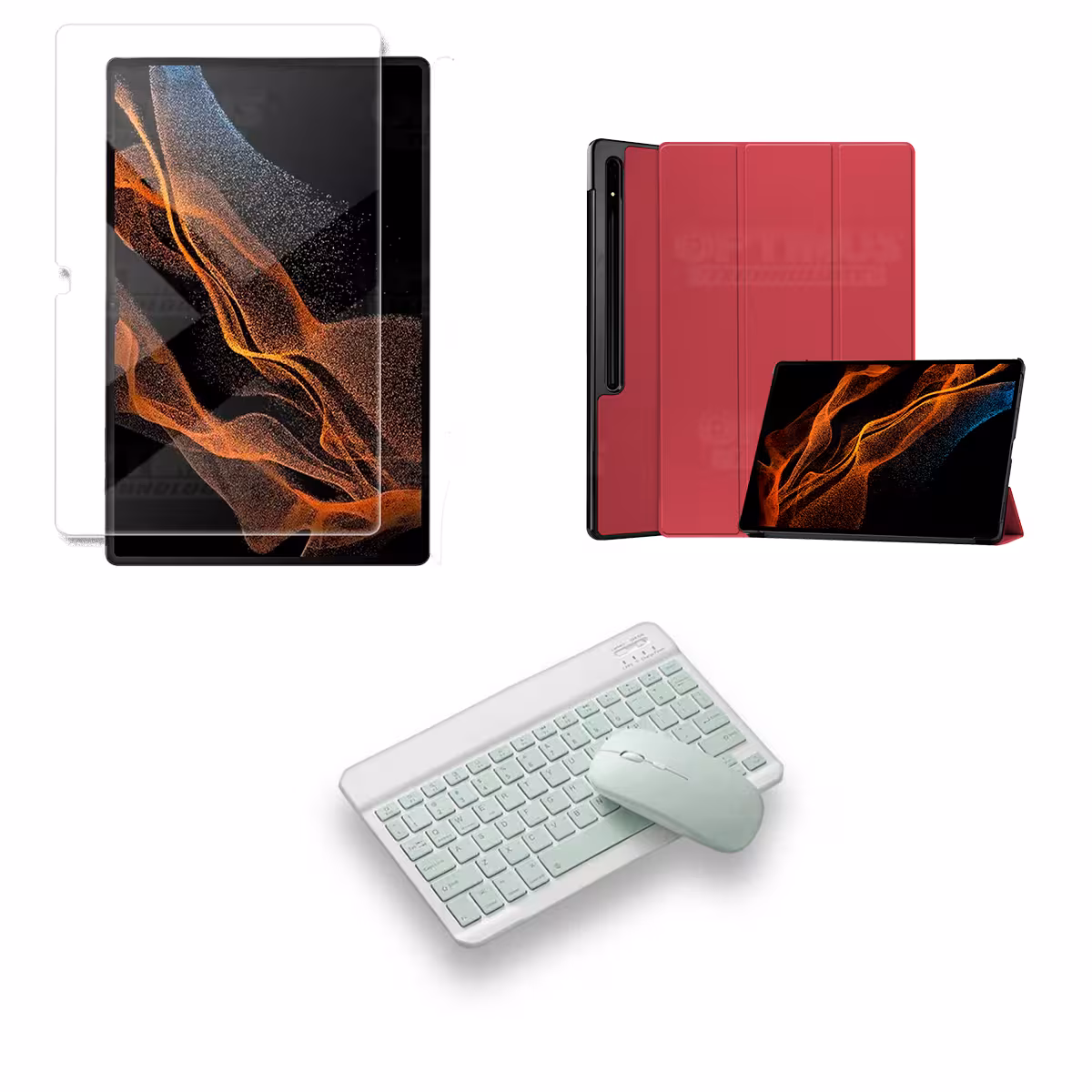 Kit Vidrio templado + Case Protector + Teclado y Mouse Bluetooth para Tablet Samsung Galaxy Tab S8 Ultra 14.6 Pulgadas