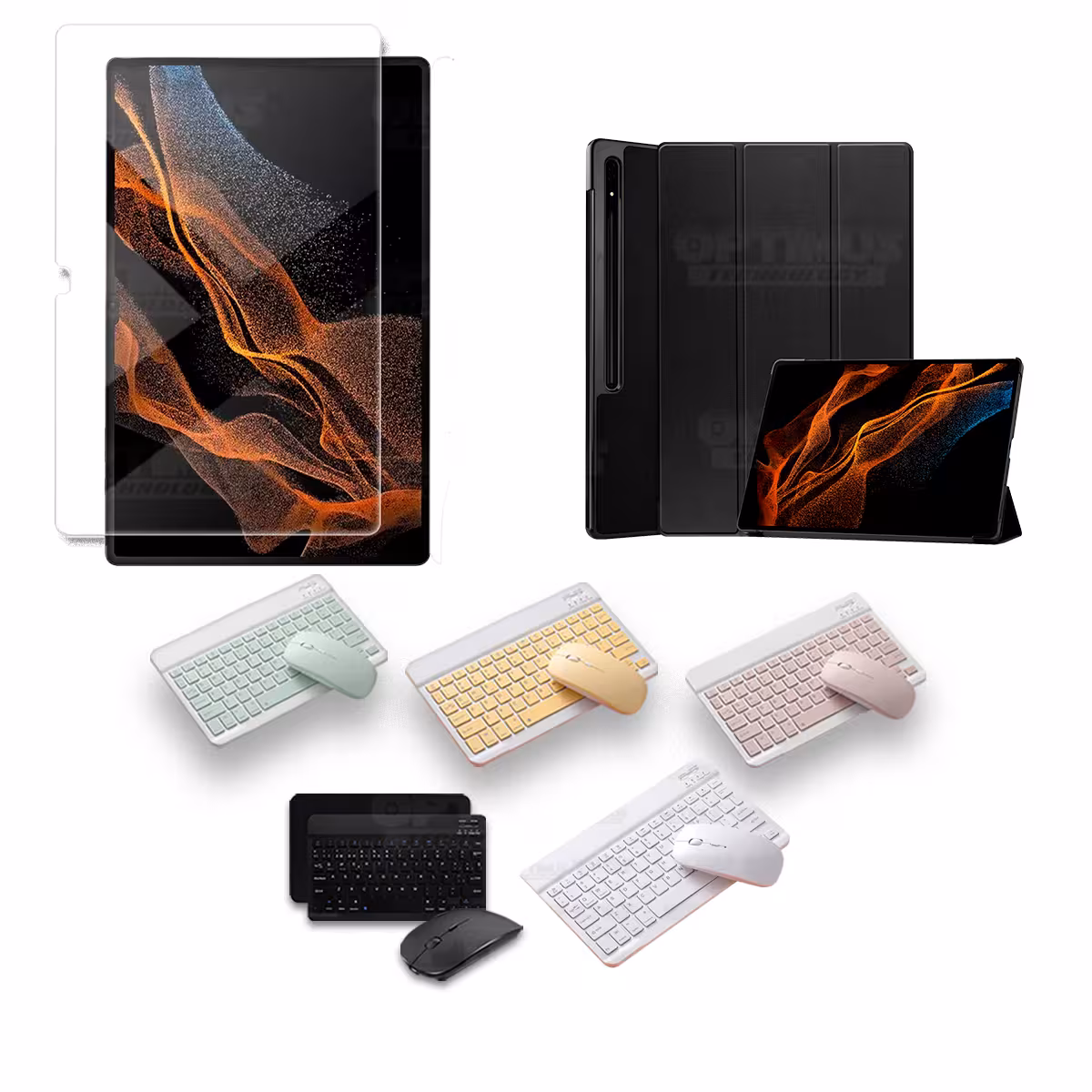 Kit Vidrio templado + Case Protector + Teclado y Mouse Bluetooth para Tablet Samsung Galaxy Tab S8 Ultra 14.6 Pulgadas