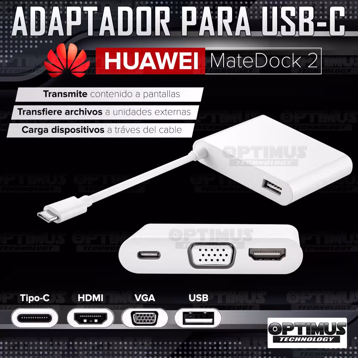Adaptador Convertidor para USB-C Huawei Matedock 2 AD11 Tipo-C a HDMI VGA USB-C USB-A para Celular Tablet Transmitir Transferir