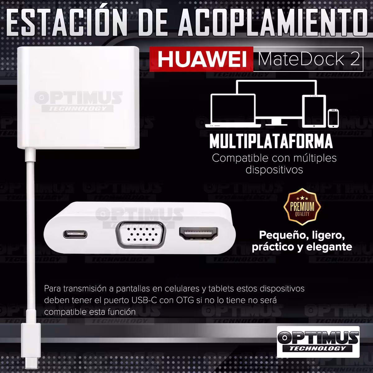 Adaptador Convertidor para USB-C Huawei Matedock 2 AD11 Tipo-C a HDMI VGA USB-C USB-A para Celular Tablet Transmitir Transferir