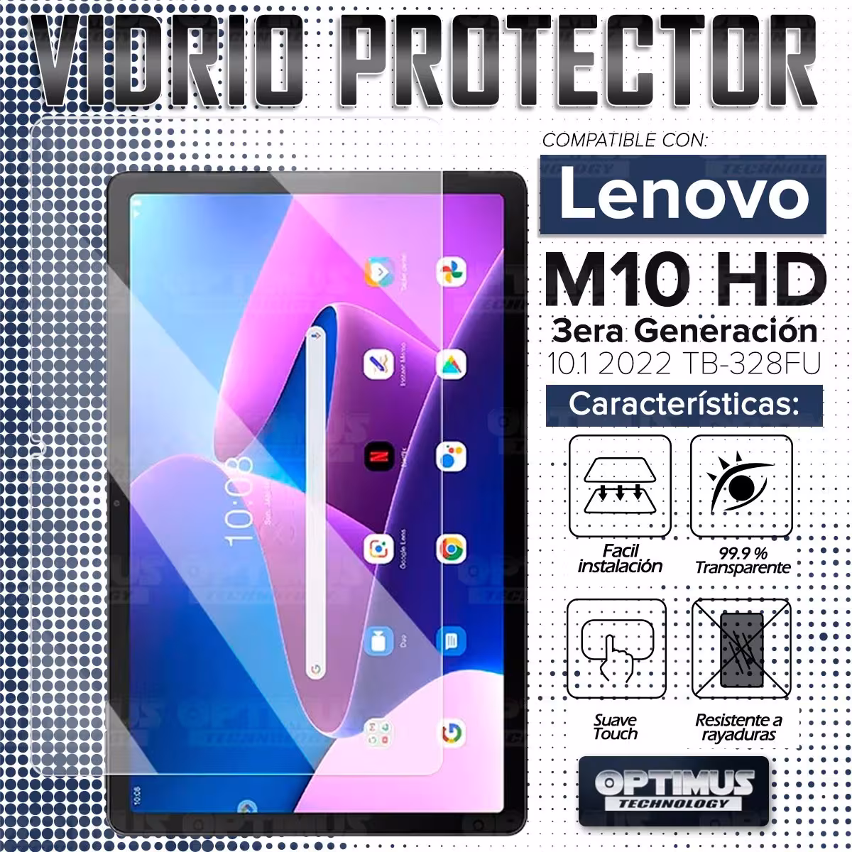 Vidrio Cristal Templado Protector para Tablet Lenovo M10 HD 3rd Generacion TB-328 2022 10.1 Pulgadas ZAAF0071CO