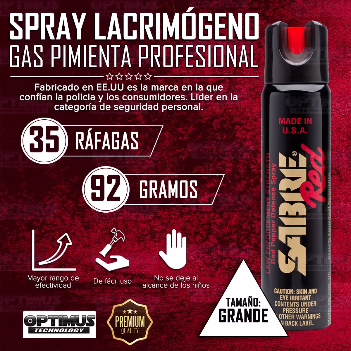 Seguridad Spray Aerosol Gas Pimienta, Portátil Lacrimógeno Defensa Personal Sabre RED Profesional Magnum 92gr Protección Grande