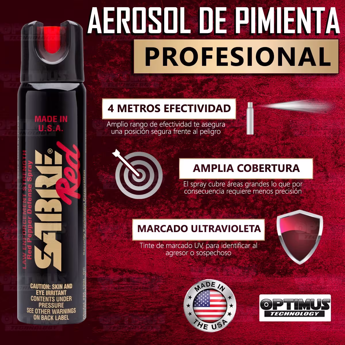 Seguridad Spray Aerosol Gas Pimienta, Portátil Lacrimógeno Defensa Personal Sabre RED Profesional Magnum 92gr Protección Grande