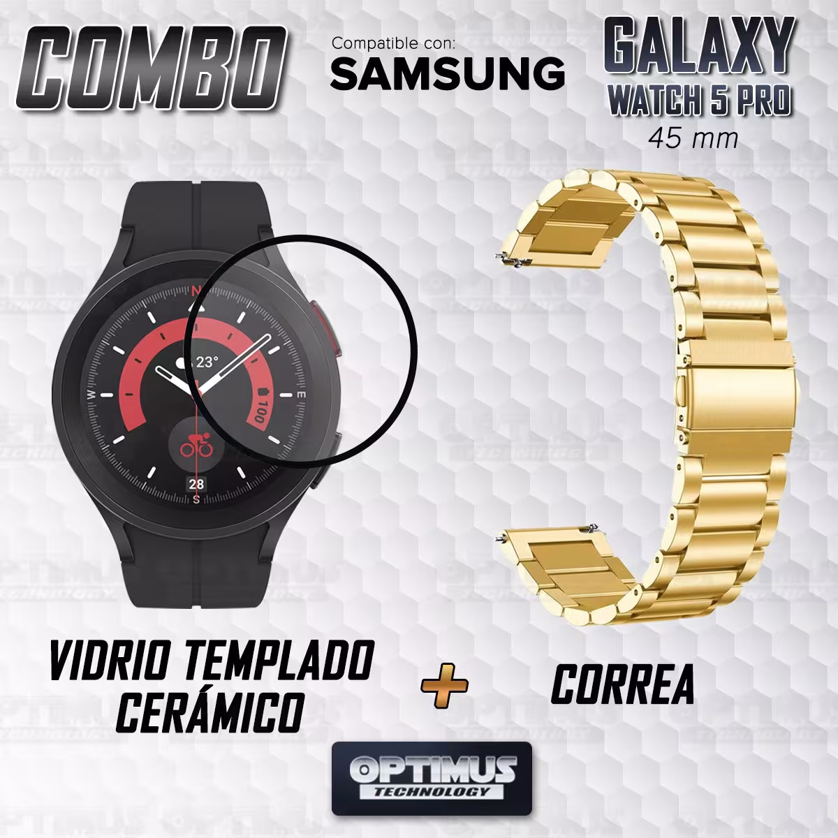 Kit Vidrio templado cerámico Y Correa De Metal Acero Inoxidable Smartwatch Reloj Inteligente Samsung Galaxy Watch 5 Pro 45mm