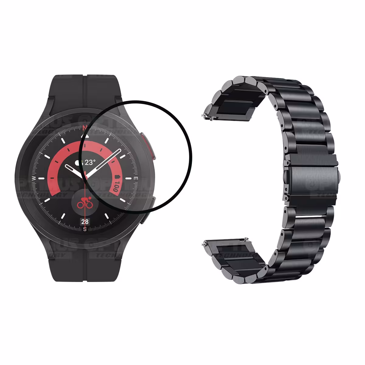 Kit Vidrio templado cerámico Y Correa De Metal Acero Inoxidable Smartwatch Reloj Inteligente Samsung Galaxy Watch 5 Pro 45mm