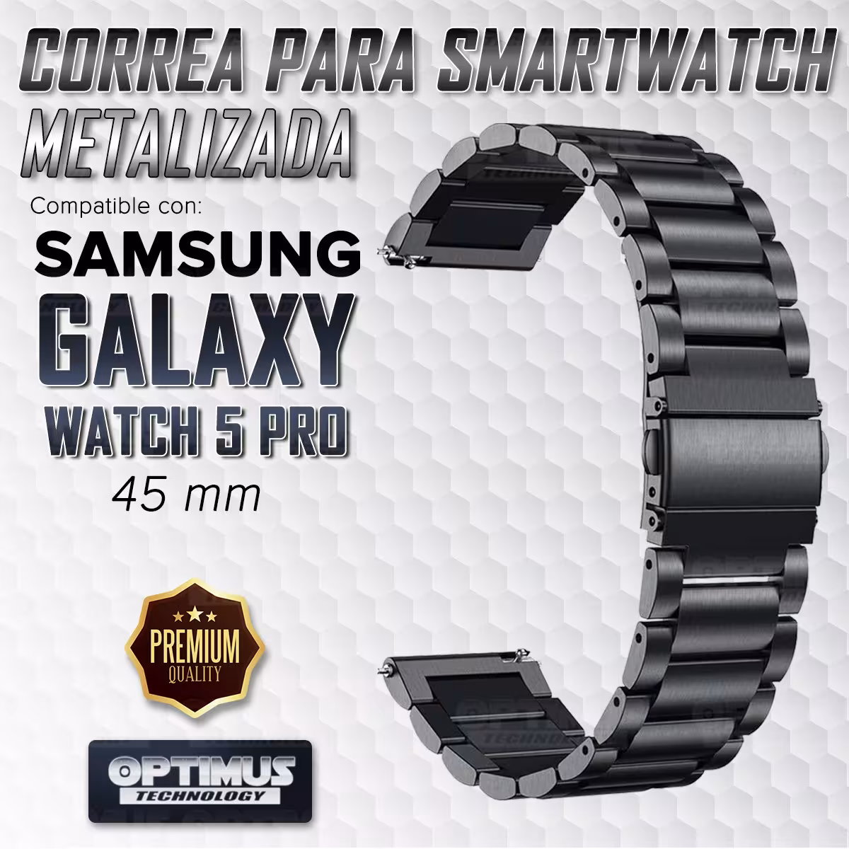 Kit Vidrio templado cerámico Y Correa De Metal Acero Inoxidable Smartwatch Reloj Inteligente Samsung Galaxy Watch 5 Pro 45mm