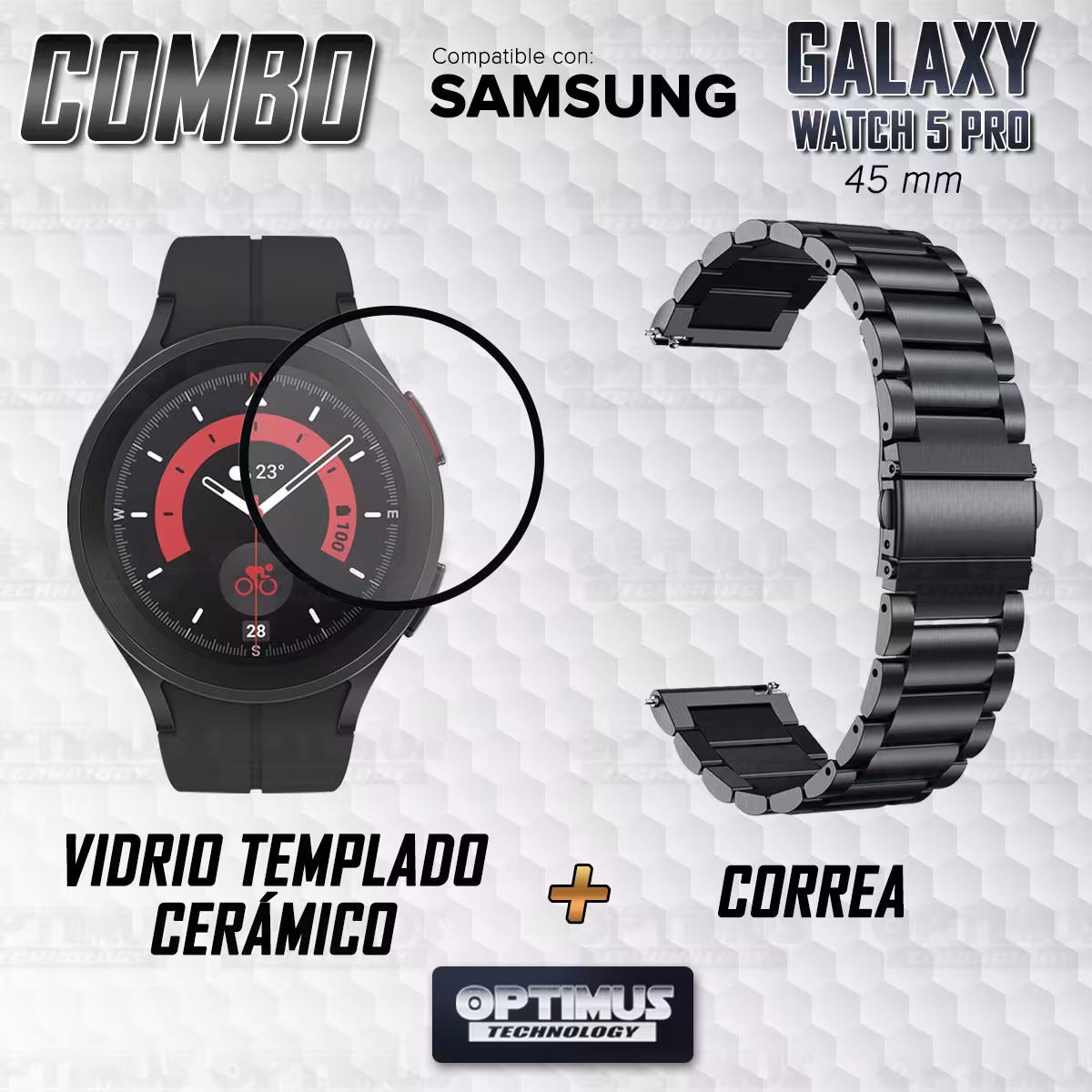 Kit Vidrio templado cerámico Y Correa De Metal Acero Inoxidable Smartwatch Reloj Inteligente Samsung Galaxy Watch 5 Pro 45mm
