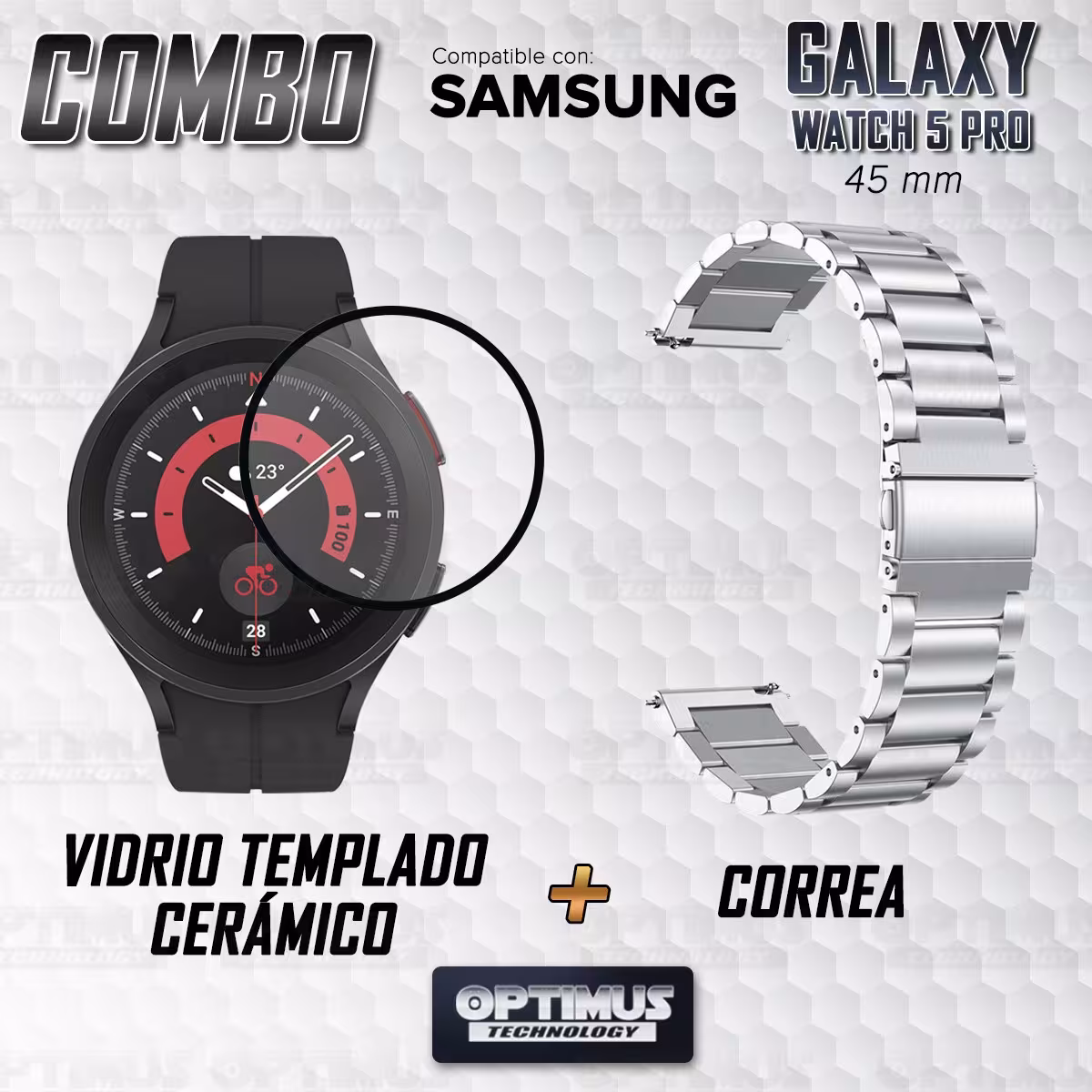Kit Vidrio templado cerámico Y Correa De Metal Acero Inoxidable Smartwatch Reloj Inteligente Samsung Galaxy Watch 5 Pro 45mm