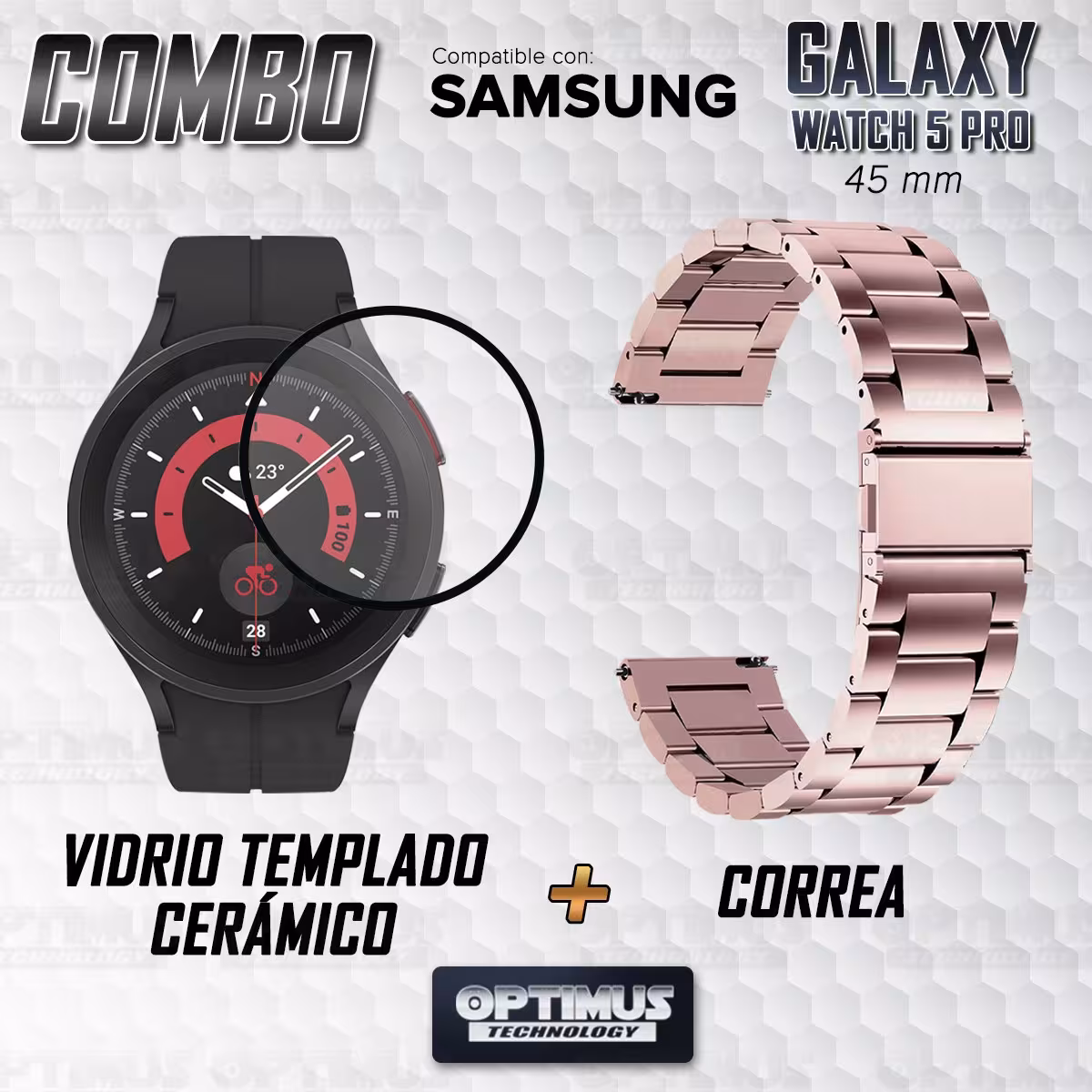 Kit Vidrio templado cerámico Y Correa De Metal Acero Inoxidable Smartwatch Reloj Inteligente Samsung Galaxy Watch 5 Pro 45mm