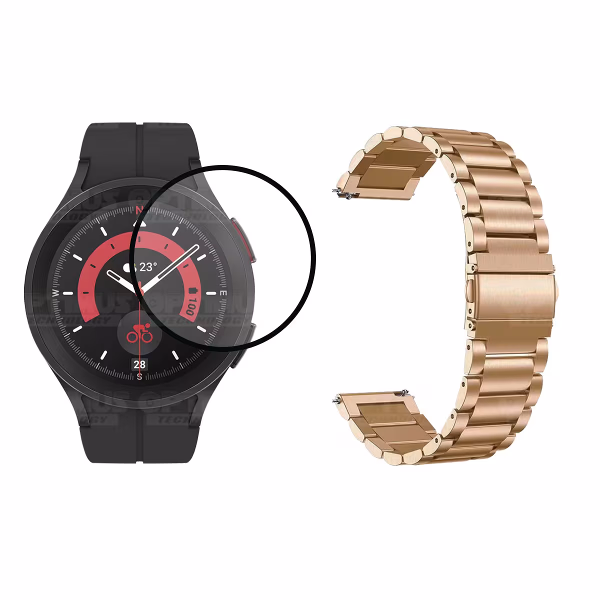 Kit Vidrio templado cerámico Y Correa De Metal Acero Inoxidable Smartwatch Reloj Inteligente Samsung Galaxy Watch 5 Pro 45mm