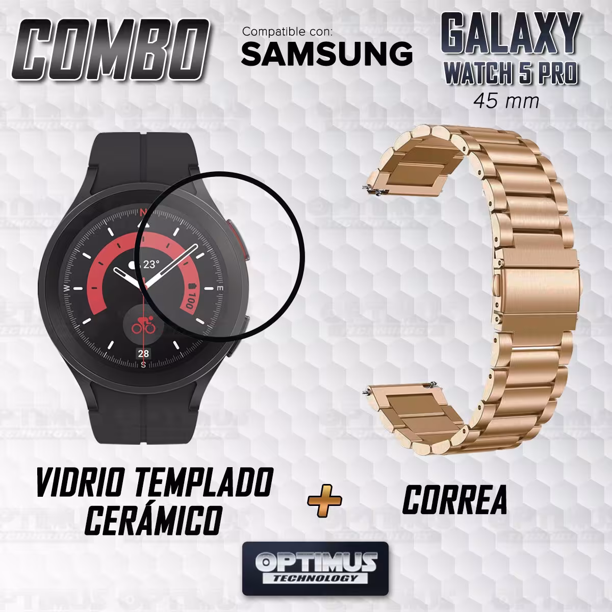Kit Vidrio templado cerámico Y Correa De Metal Acero Inoxidable Smartwatch Reloj Inteligente Samsung Galaxy Watch 5 Pro 45mm