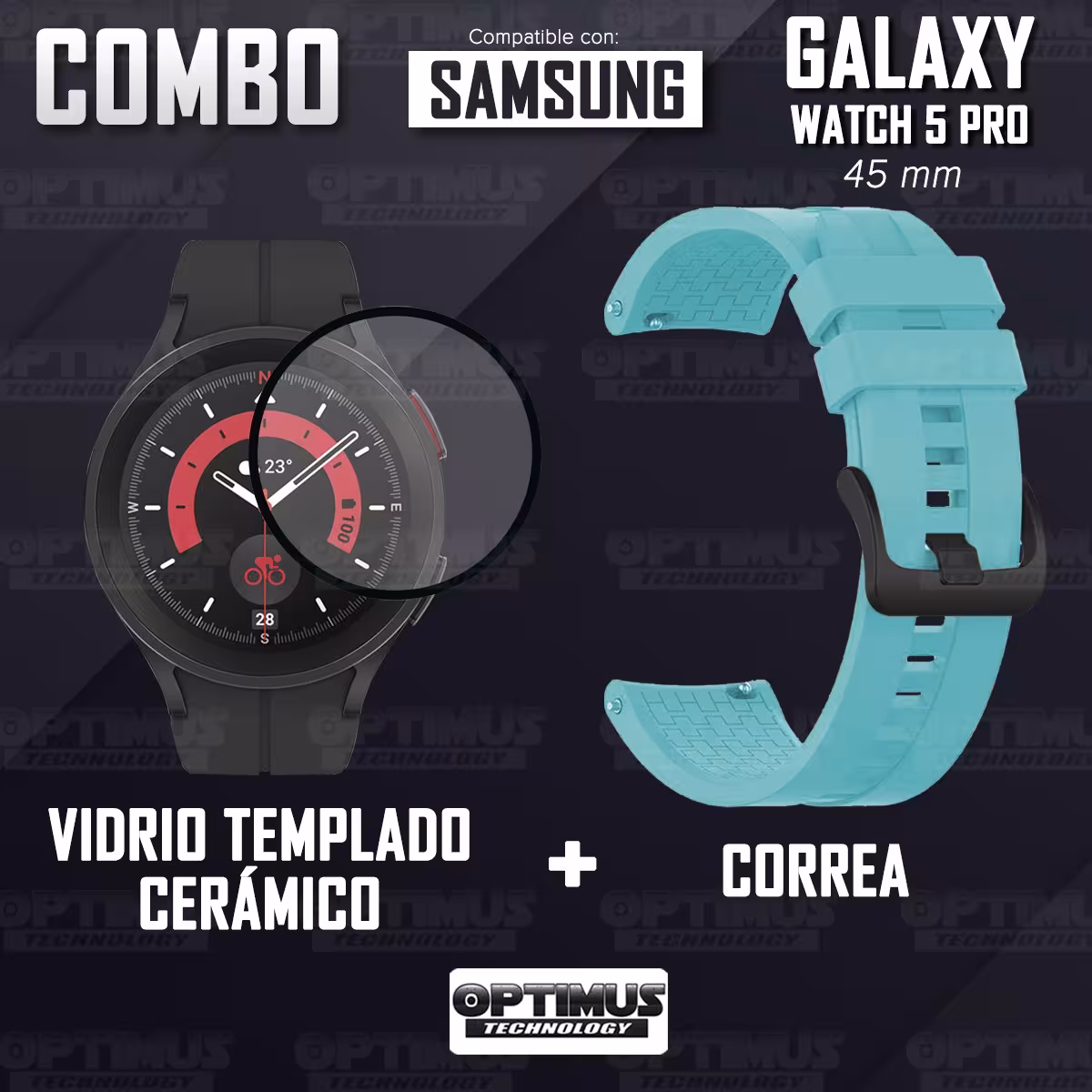 Kit Vidrio templado cerámico Y Correa Banda de Silicona para Smartwatch Reloj Inteligente Samsung Galaxy Watch 5 Pro 45mm