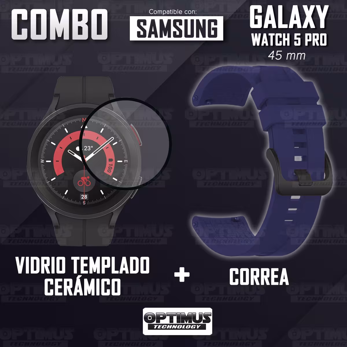 Kit Vidrio templado cerámico Y Correa Banda de Silicona para Smartwatch Reloj Inteligente Samsung Galaxy Watch 5 Pro 45mm