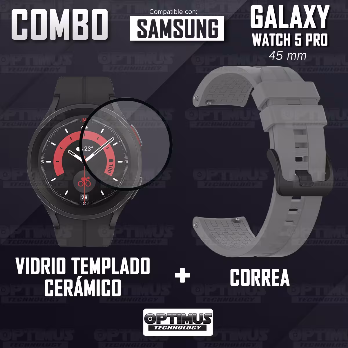 Kit Vidrio templado cerámico Y Correa Banda de Silicona para Smartwatch Reloj Inteligente Samsung Galaxy Watch 5 Pro 45mm