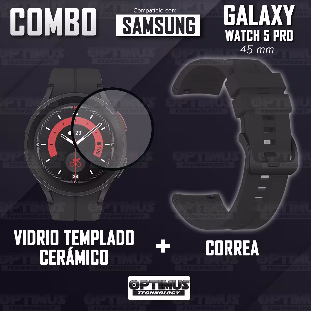 Kit Vidrio templado cerámico Y Correa Banda de Silicona para Smartwatch Reloj Inteligente Samsung Galaxy Watch 5 Pro 45mm