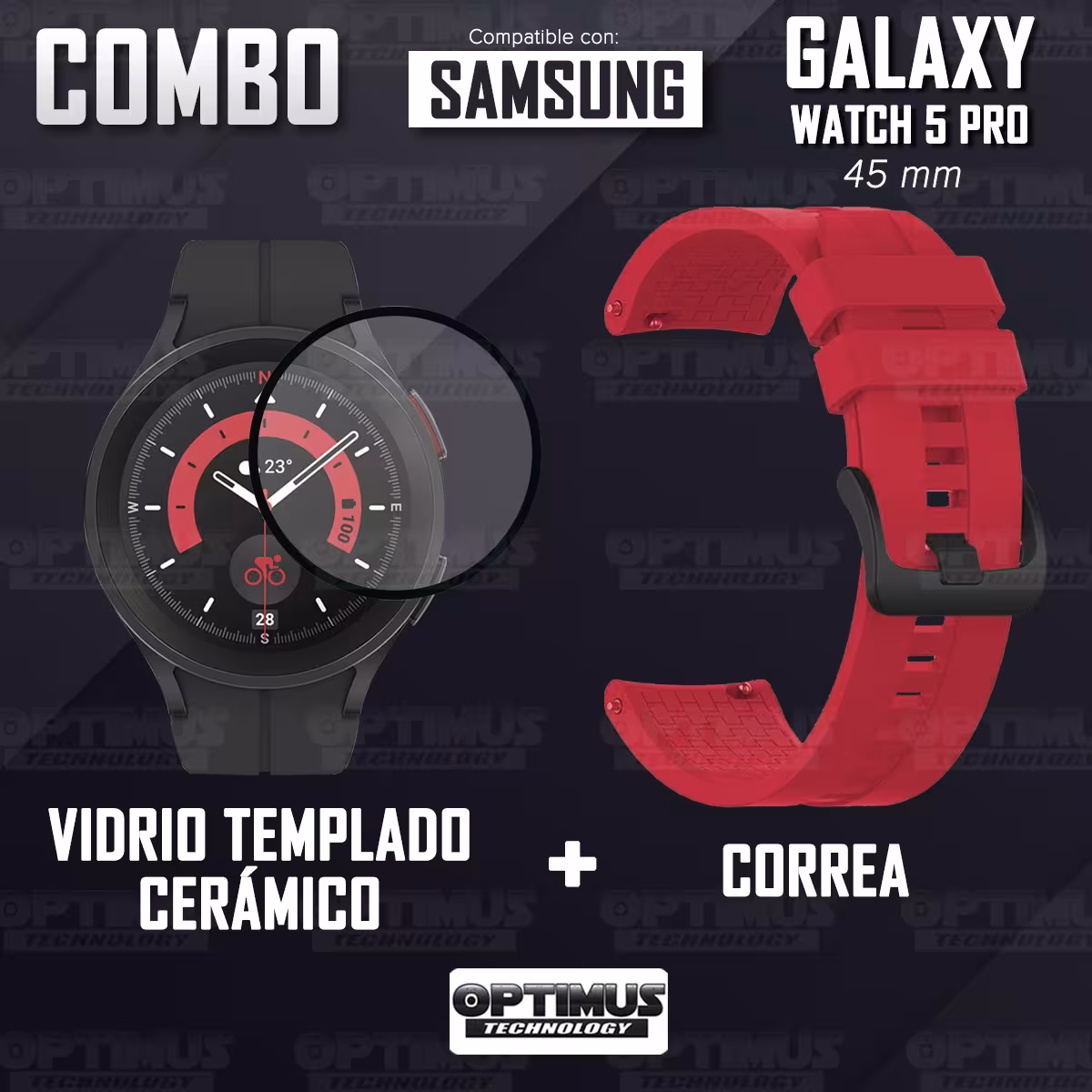 Kit Vidrio templado cerámico Y Correa Banda de Silicona para Smartwatch Reloj Inteligente Samsung Galaxy Watch 5 Pro 45mm