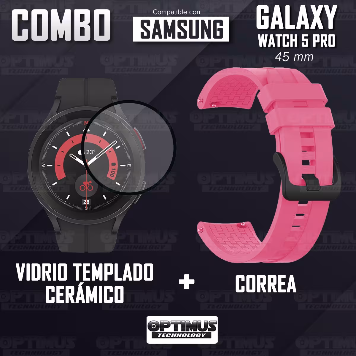 Kit Vidrio templado cerámico Y Correa Banda de Silicona para Smartwatch Reloj Inteligente Samsung Galaxy Watch 5 Pro 45mm