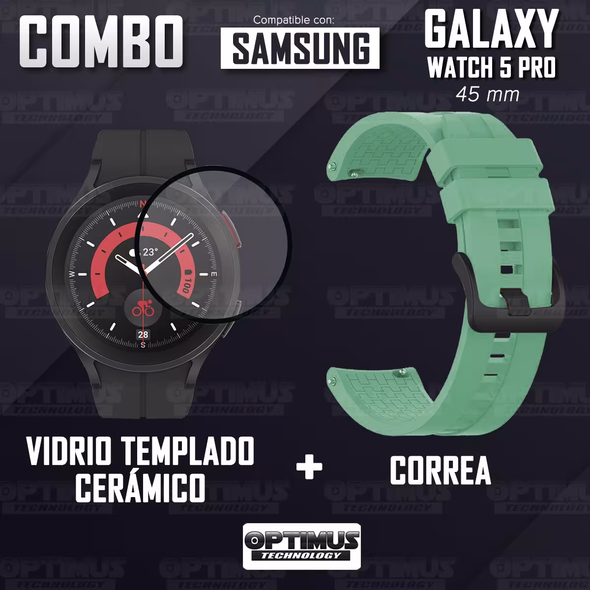 Kit Vidrio templado cerámico Y Correa Banda de Silicona para Smartwatch Reloj Inteligente Samsung Galaxy Watch 5 Pro 45mm