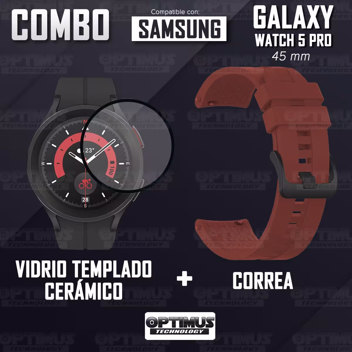 Kit Vidrio templado cerámico Y Correa Banda de Silicona para Smartwatch Reloj Inteligente Samsung Galaxy Watch 5 Pro 45mm