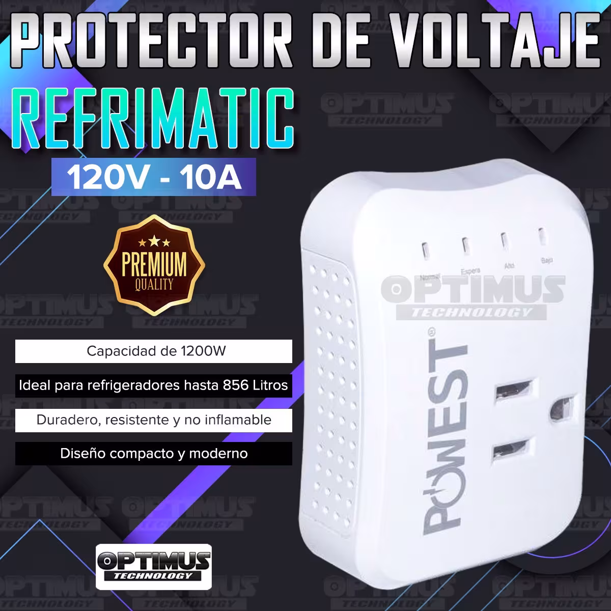 Protector regulador de voltaje automático Powest Refrimatic 120V - 10A Protección contra apagones para neveras refrigeradores