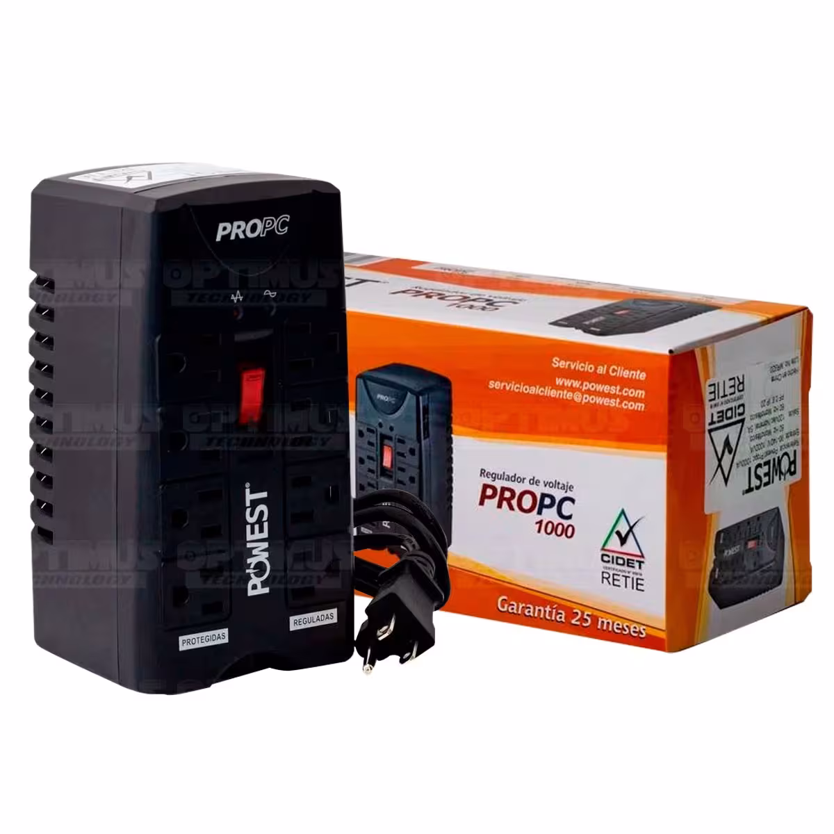 Regulador de voltaje Multitoma Powest PROPC 1000 VA 8 Salidas protección cortocircuito sobrecarga con Switch Supresor de picos