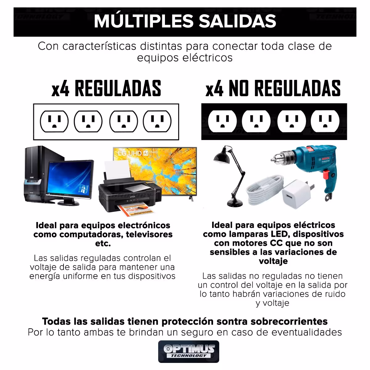 Regulador de voltaje Multitoma Powest PROPC 1000 VA 8 Salidas protección cortocircuito sobrecarga con Switch Supresor de picos