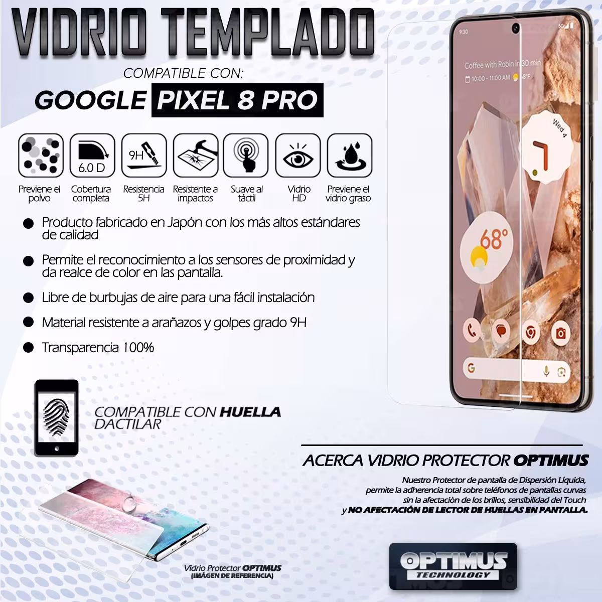 Vidrio templado Protector UV Dispersión Liquida para Celular Smartphone Google Pixel 8 Pro 5G 2023 6,7 pulgadas