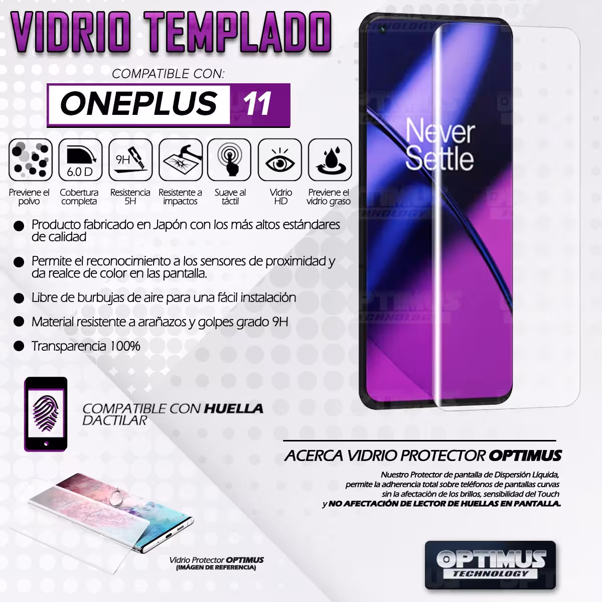 Vidrio templado Protector UV Dispersión Liquida para Celular Smartphone Oneplus 11 5G 2023 6.7 Pulgadas