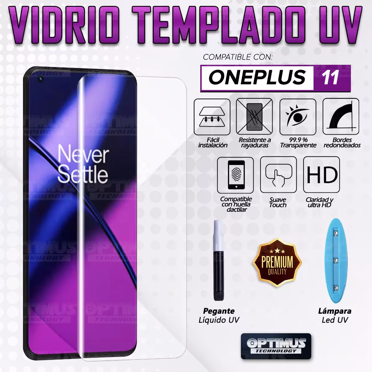 Vidrio templado Protector UV Dispersión Liquida para Celular Smartphone Oneplus 11 5G 2023 6.7 Pulgadas