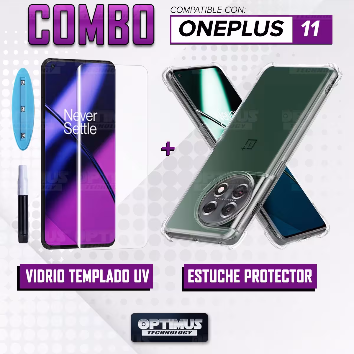 Kit Vidrio UV templado liquido y Estuche Case Forro Protector para Celular Oneplus 11 5G 2023 6.7 Pulgadas