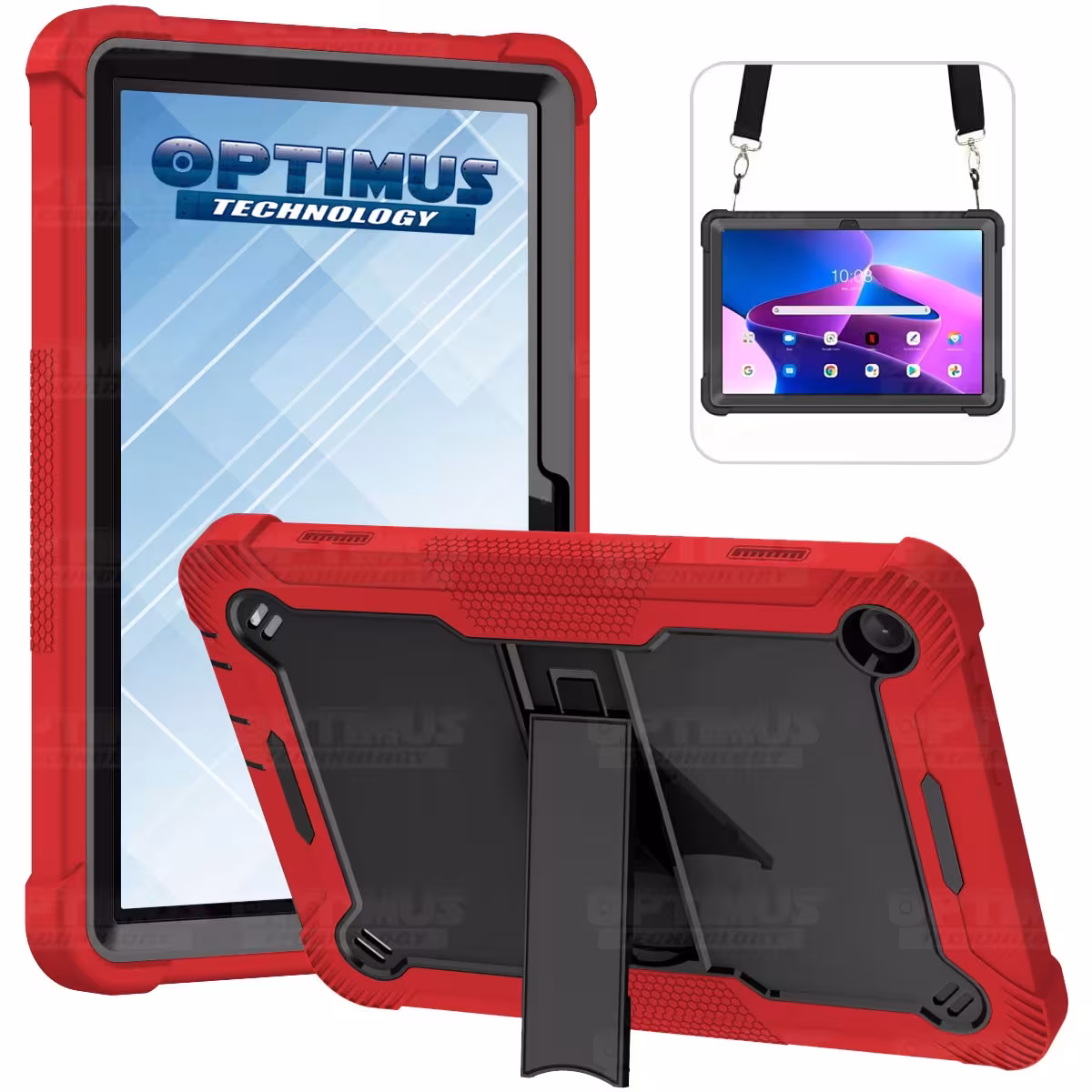 Estuche con Correa para Tablet Lenovo Tab M10 3era Gen 10.6 Pulgadas 2022 TB-125FU / TB-128F Anti golpes soporte Estilo 2 Rojo