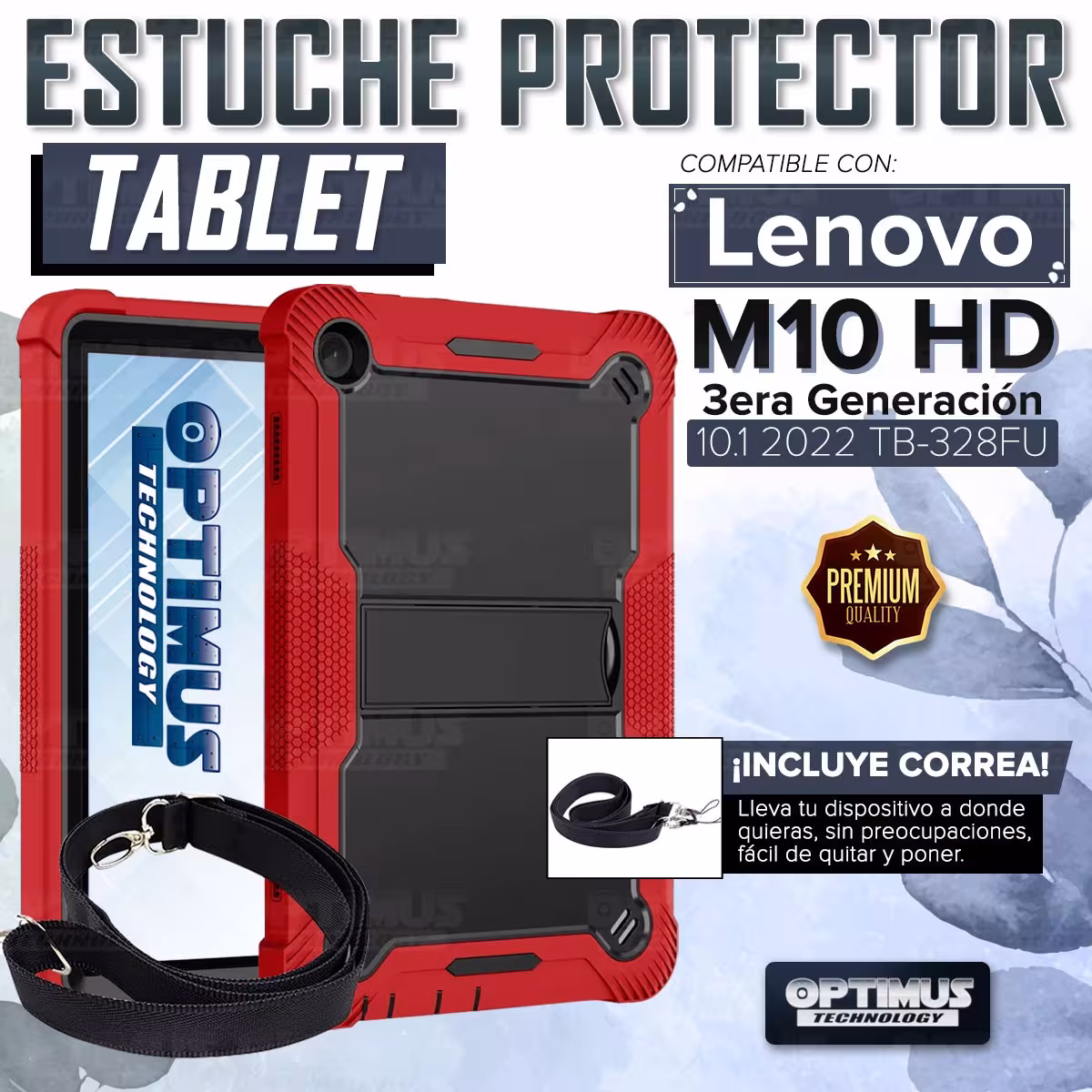 Estuche con Correa para Tablet Lenovo Tab M10 3era Gen 10.6 Pulgadas 2022 TB-125FU / TB-128F Anti golpes soporte Estilo 2 Rojo
