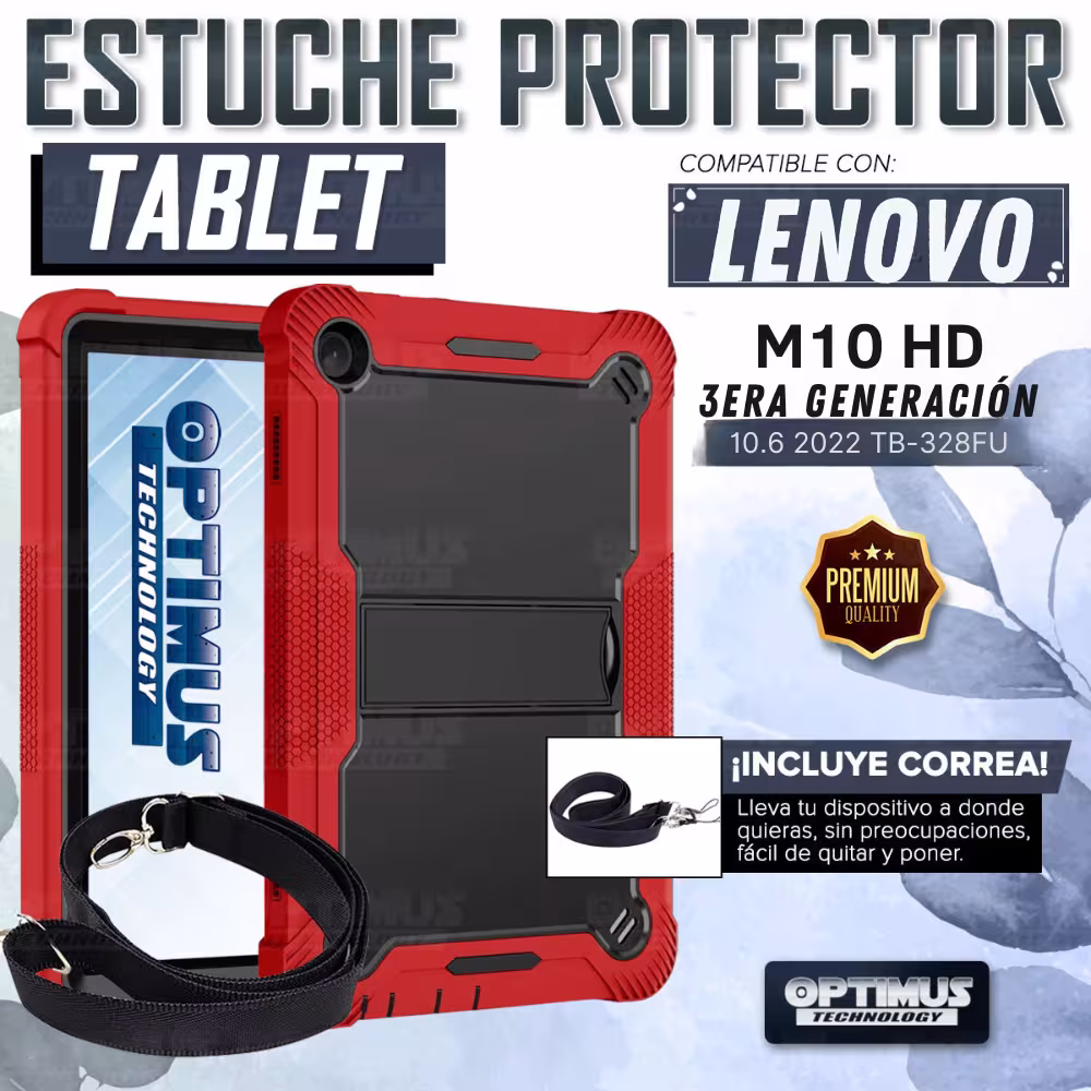 Estuche con Correa para Tablet Lenovo Tab M10 3era Gen 10.6 Pulgadas 2022 TB-125FU / TB-128F Anti golpes soporte Estilo 2 Rojo