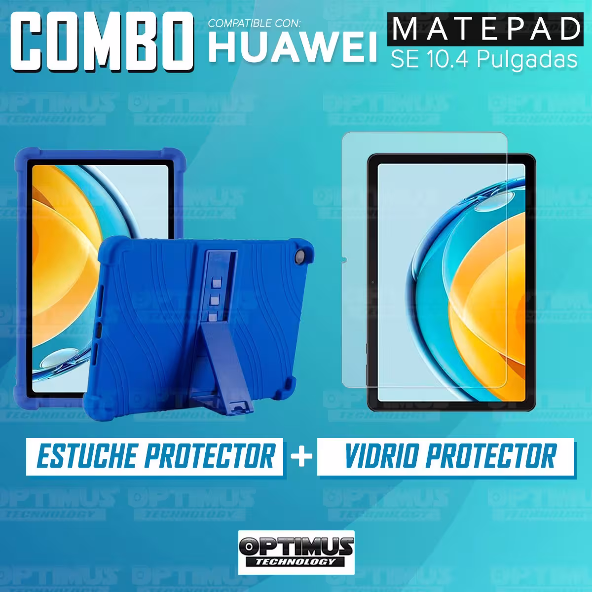 Kit Vidrio templado y Estuche Protector de goma antigolpes con soporte Tablet Huawei Matepad SE 10.4 Pulgadas 2023 AGS5-L09
