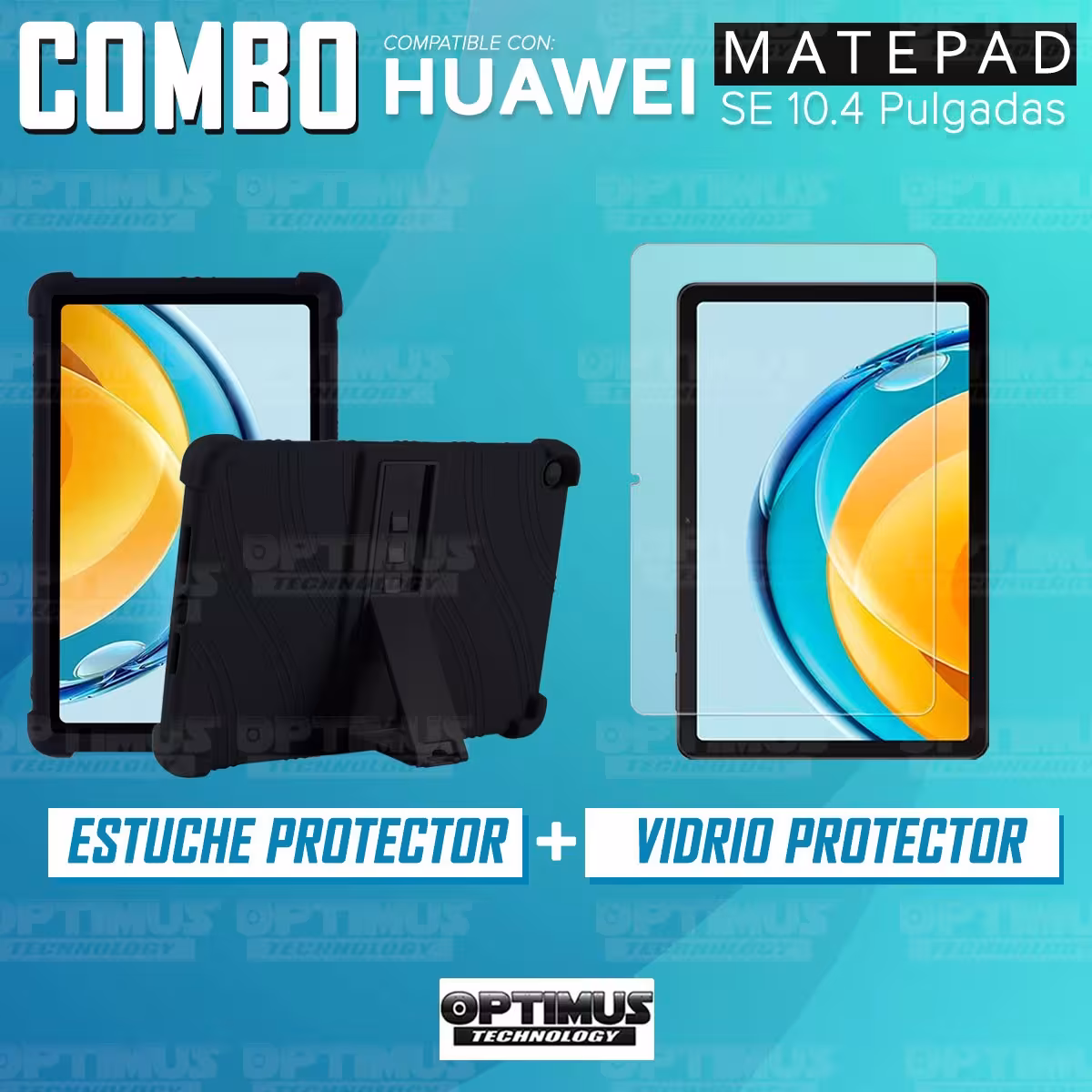 Kit Vidrio templado y Estuche Protector de goma antigolpes con soporte Tablet Huawei Matepad SE 10.4 Pulgadas 2023 AGS5-L09