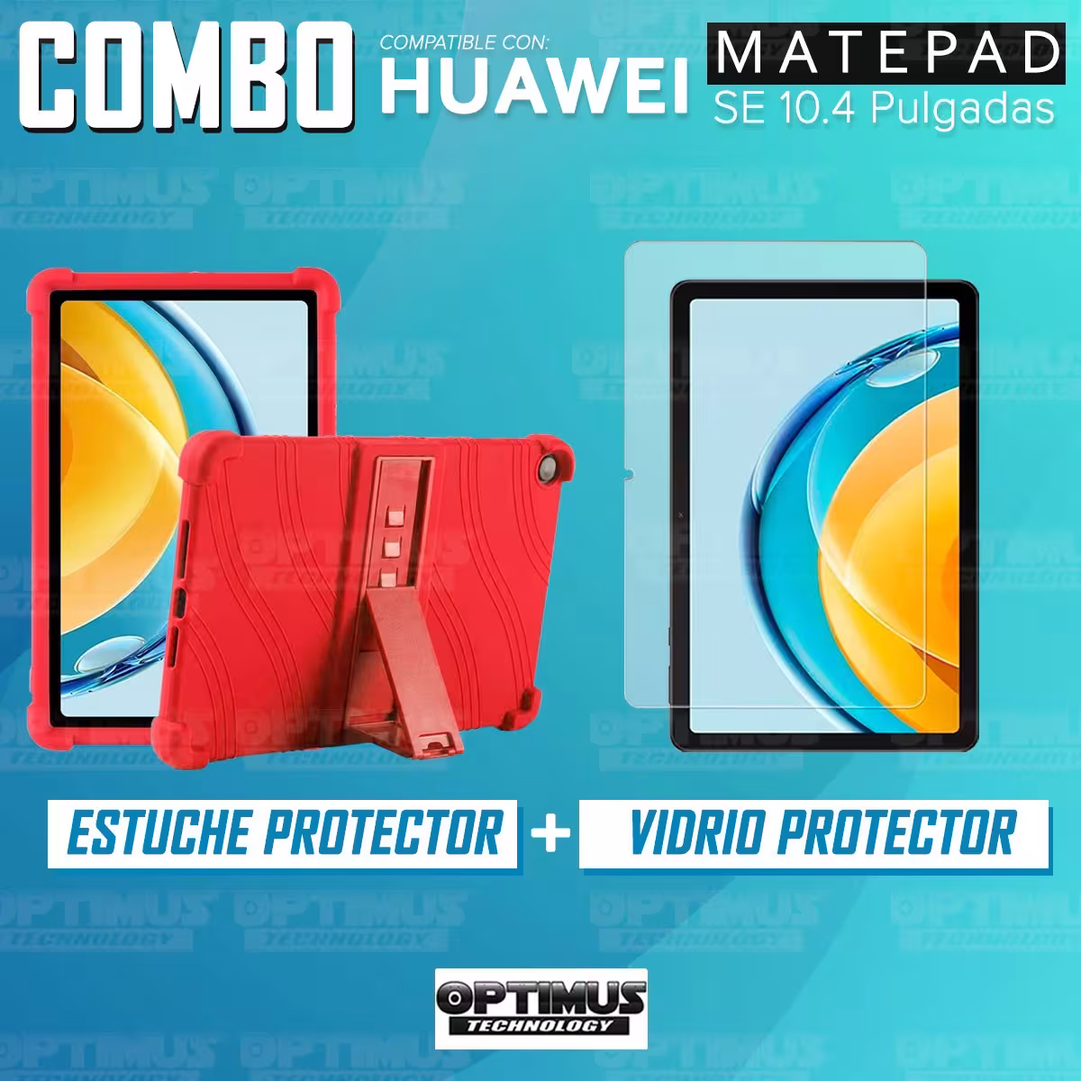 Kit Vidrio templado y Estuche Protector de goma antigolpes con soporte Tablet Huawei Matepad SE 10.4 Pulgadas 2023 AGS5-L09
