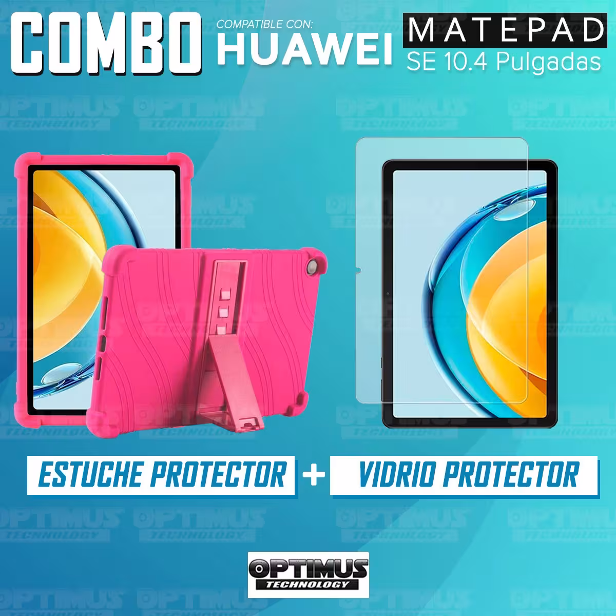 Kit Vidrio templado y Estuche Protector de goma antigolpes con soporte Tablet Huawei Matepad SE 10.4 Pulgadas 2023 AGS5-L09