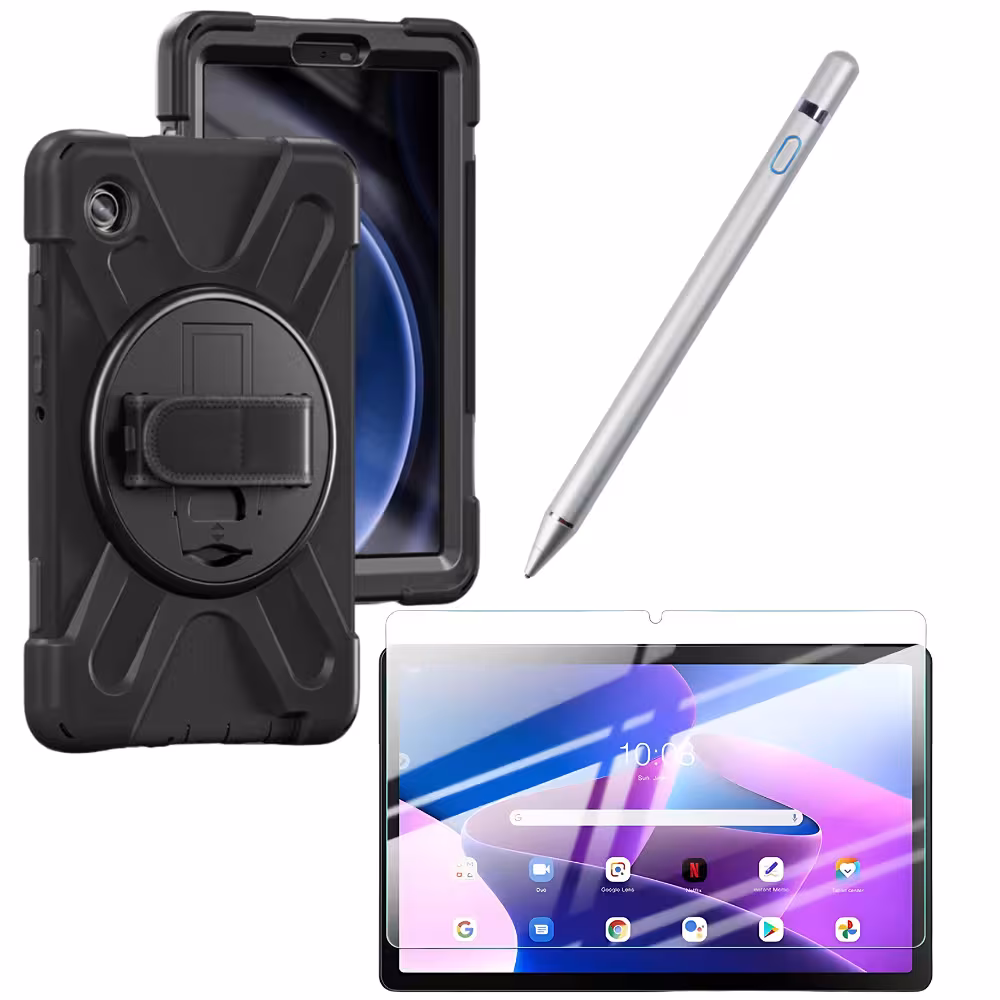 Kit Estuche Protector Correa + Vidrio Templado + Lápiz Digital para Tablet Lenovo M10 Plus 3era Gen 10.6 Pulgadas 2022 TB-125FU