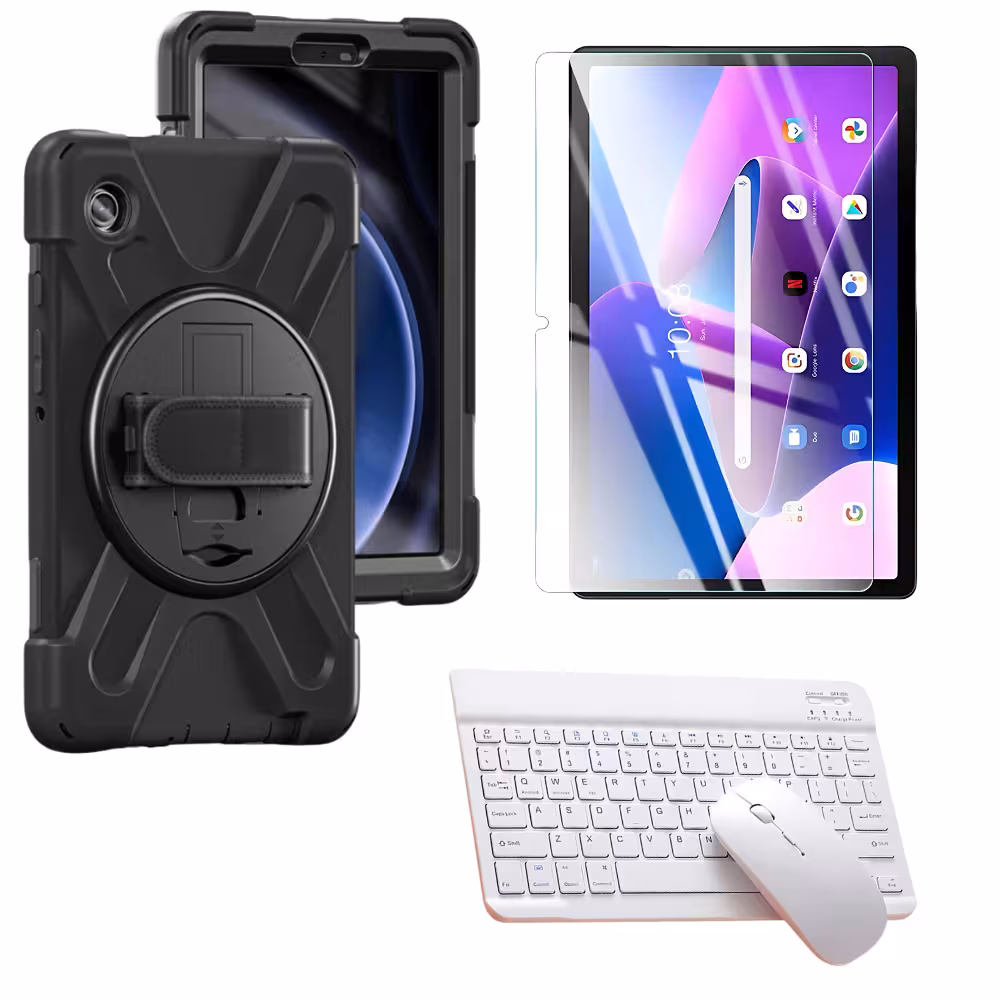 Kit Vidrio + Case Protector con correa + Teclado Bluetooth Tablet Lenovo M10 Plus 3era Gen 10.6 Pulgadas 2022 TB-125FU / TB-128F
