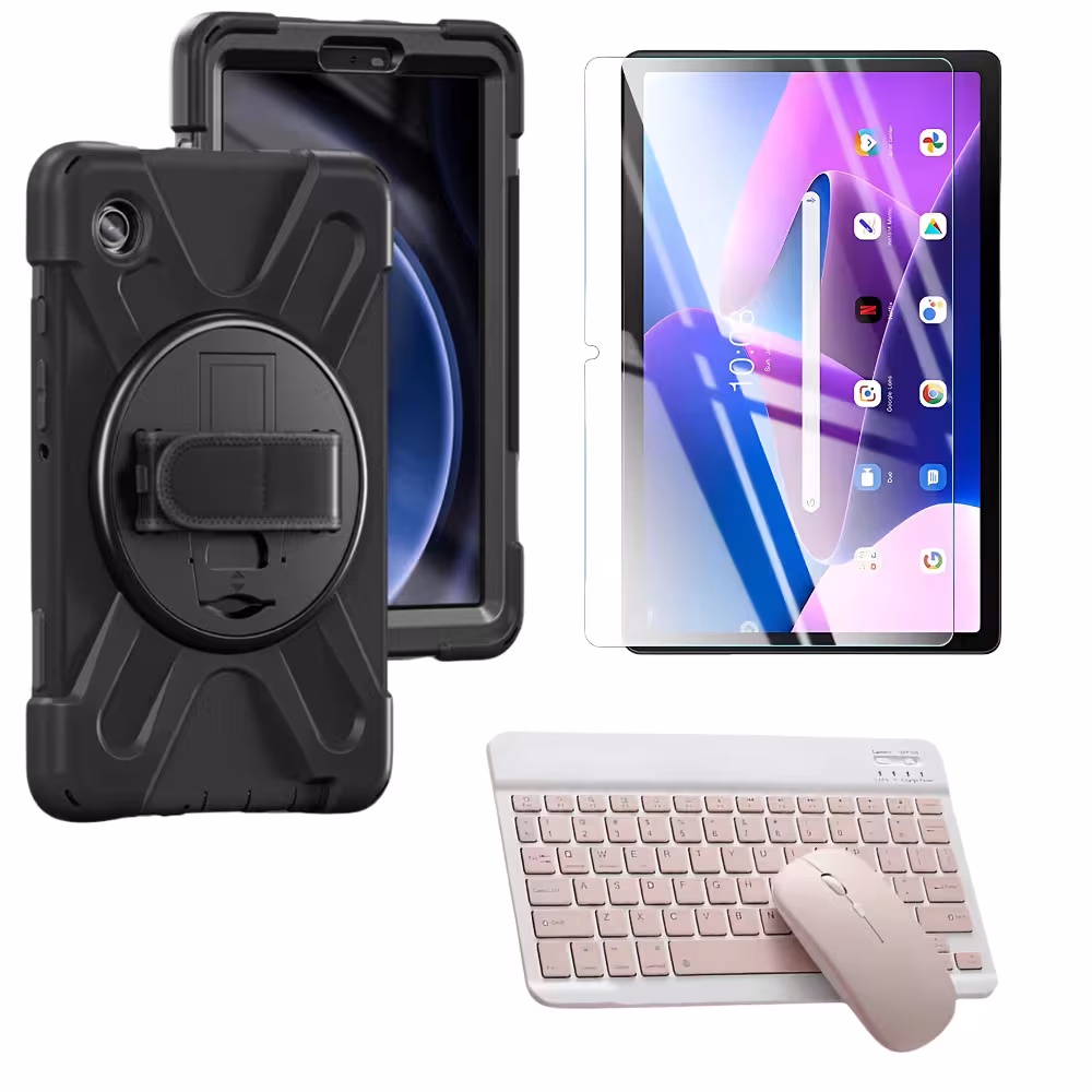 Kit Vidrio + Case Protector con correa + Teclado Bluetooth Tablet Lenovo M10 Plus 3era Gen 10.6 Pulgadas 2022 TB-125FU / TB-128F