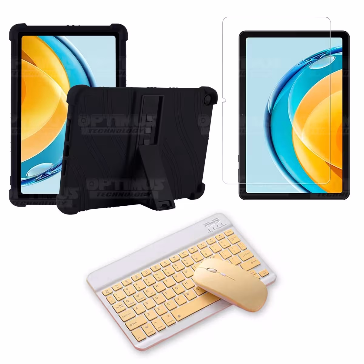 Kit Vidrio templado + Estuche Protector Goma + Teclado Bluetooth Tablet Huawei Matepad SE 10.4 Pulgadas 2023 AGS5-L09 / AGS5-W09