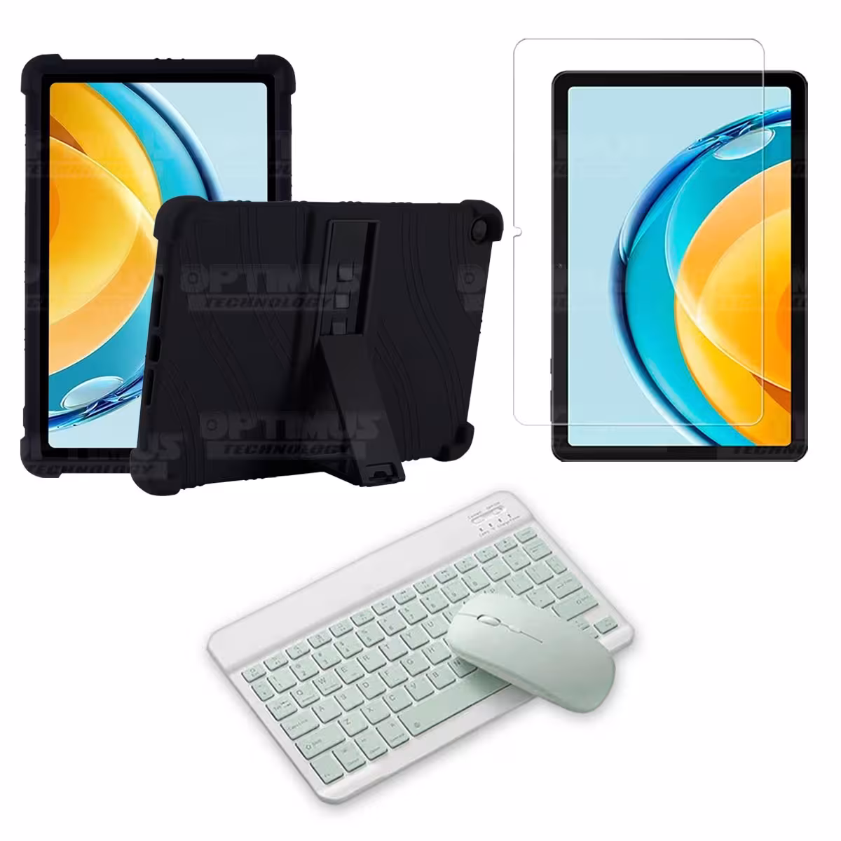 Kit Vidrio templado + Estuche Protector Goma + Teclado Bluetooth Tablet Huawei Matepad SE 10.4 Pulgadas 2023 AGS5-L09 / AGS5-W09
