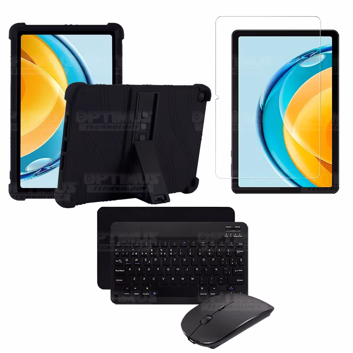 Kit Vidrio templado + Estuche Protector Goma + Teclado Bluetooth Tablet Huawei Matepad SE 10.4 Pulgadas 2023 AGS5-L09 / AGS5-W09